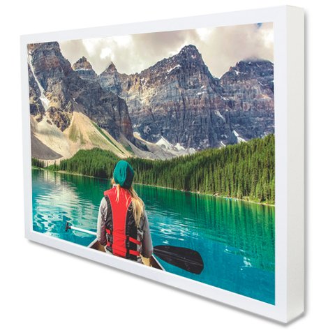 Quadro Decorativo Caixa a Canoa e As Montanhas  Tacolado Moldura Caixa 3cm Freijó sem Vidro 60 X 90c