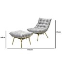 Ver imagem 1 de Poltrona Costela com Puff Adão Base Metal Dourado -Linho Cinza