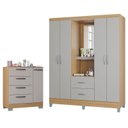 Ver imagem 1 de Cômoda 868 4 Gavetas e 1 Porta com Guarda Roupa Solteiro Córdoba 4 Portas Damasco Off White - Poquem