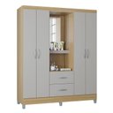 Ver imagem 5 de Cômoda 868 4 Gavetas e 1 Porta com Guarda Roupa Solteiro Córdoba 4 Portas Damasco Off White - Poquem