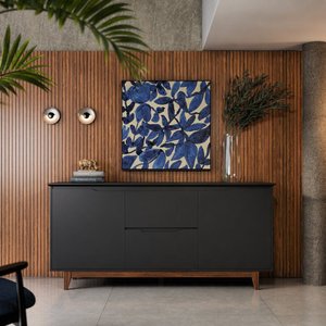 Balcão Buffet 2 Portas 163cm Largura Flow: Preto