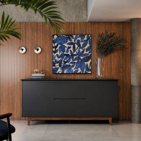 Balcão Buffet 2 Portas 163cm Largura Flow: Preto