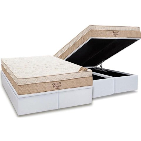 Cama Box Baú Queen: Colchão Molas Ortobom Nanolastic Elegant + Base CRC Courano White(158x198)