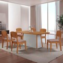 Ver imagem 1 de Mesa de Jantar Diane 180cm Tampo Mdf Canto Copo e 6 Cadeiras Linho Capuccino /naturale /off White