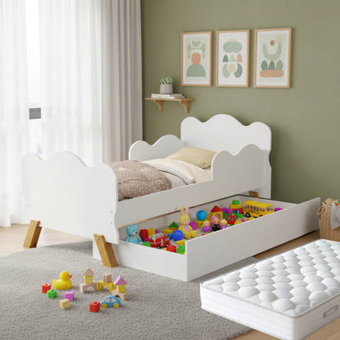 Cama Infantil com Colchão Menino Menina com Auxiliar Multiuso - Muito Segura com Proteção Lateral