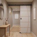 Ver imagem 1 de Porta Branca Friso 23 100x210cm + Kit Correr Preto Sobrepor