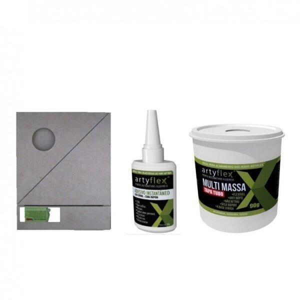 Kit 1 Cola Instantânea 1 Massa Tapa Tudo 1 Gabarito para Rodapé Rodameio e Rodateto Artyflex - 1