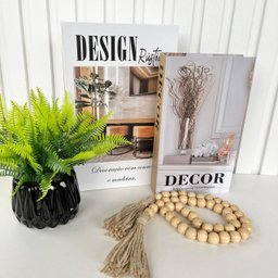 Decoração Dupla Livro + Vaso Cachepô Preto e Enfeite Colar - 2