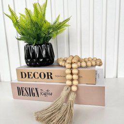 Decoração Dupla Livro + Vaso Cachepô Preto e Enfeite Colar - 3