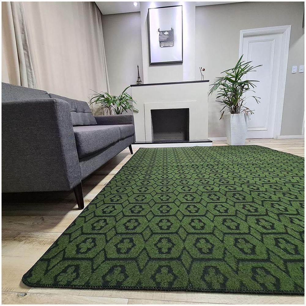 Tapete Carpete Sala Quarto Elegante Geométrico 1,50 X 2,00 Titulo Cor Verde - 1