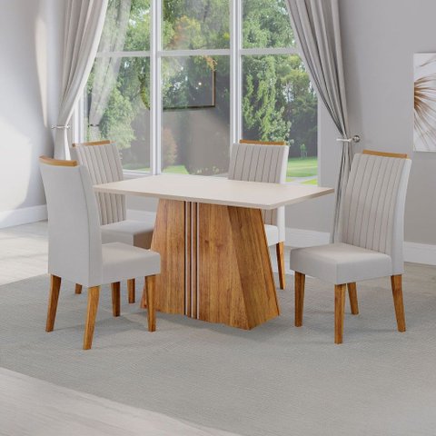 Mesa de Jantar 4 Lugares Lumina Mel/Blonde/Marfim - Viero Móveis
