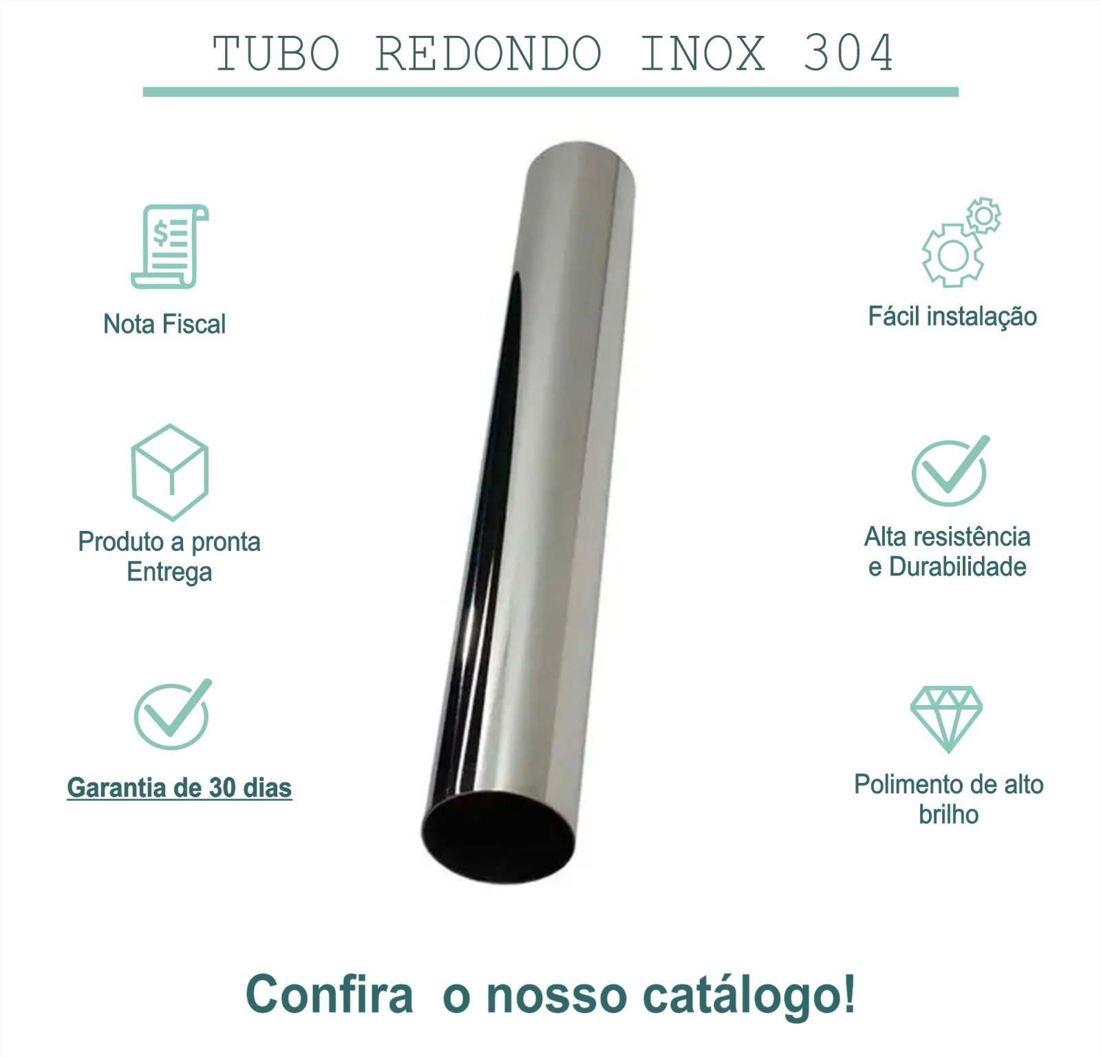 Tubo 1 polegada inox 304 polido (tam:50cm) não enferruja CANO INOX POLIDO 304 TUBO INOX 304 (CANO) P - 4