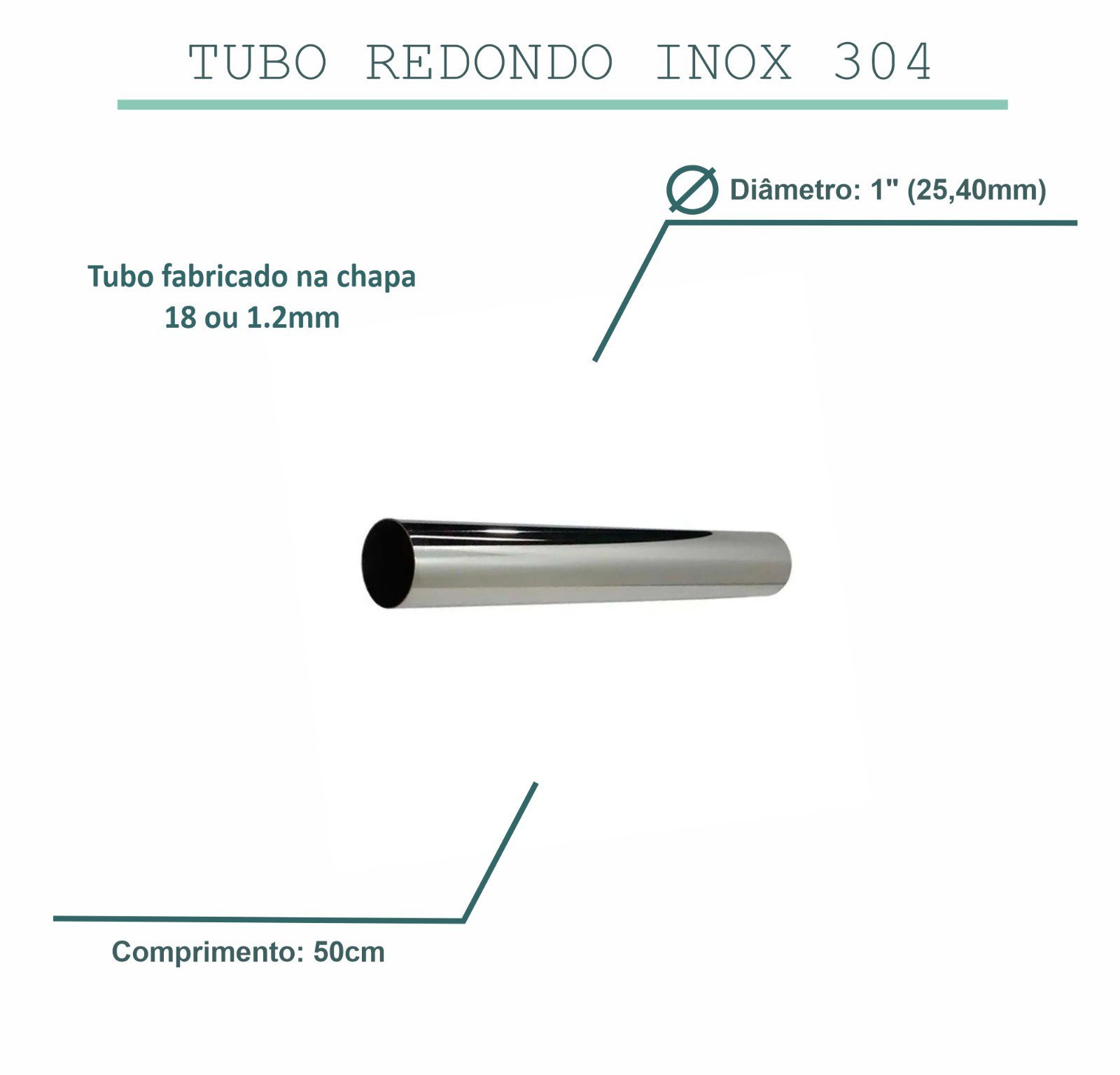 Tubo 1 polegada inox 304 polido (tam:50cm) não enferruja CANO INOX POLIDO 304 TUBO INOX 304 (CANO) P - 2