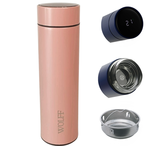 Garrafa Térmica para Água em Aço Inox com Termômetro Digital Led 500ml - Rose