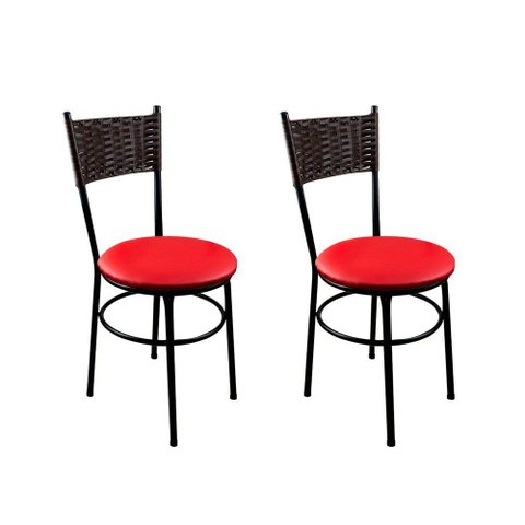 2 Cadeiras Pretas para Cozinha Viena Marrom Assento Vermelho