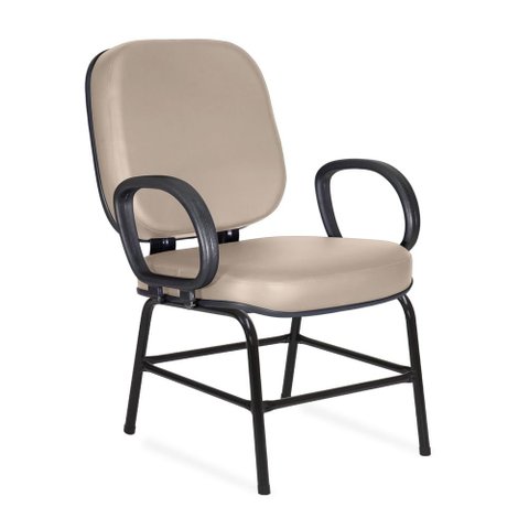 Cadeira Escritório Obeso Plus Size Pé Fixo Couro Liso:Beige