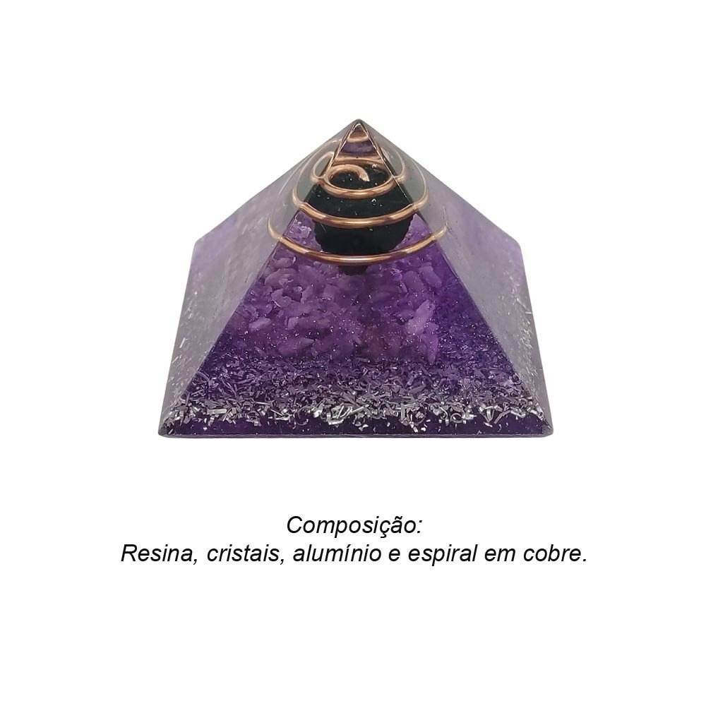 Orgonite Pirâmide 4cm Transmutação Ametista Turmalina Negra - 3