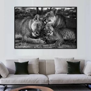 Quadro Decorativo Leão Natureza com Moldura Caixa de 3cm de Profundidade, (100x70cm)