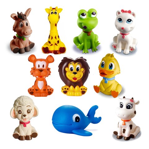 Kit com 10 Brinquedos De Vinil Para Bebê A Partir De 3 Meses -a