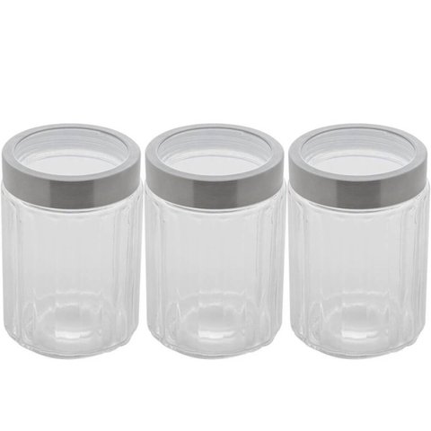 Kit 3 Potes Vidro Borossilicato Lyor 1,2l Cada Tampa Prata Sydney Porta Mantimentos Condimentos