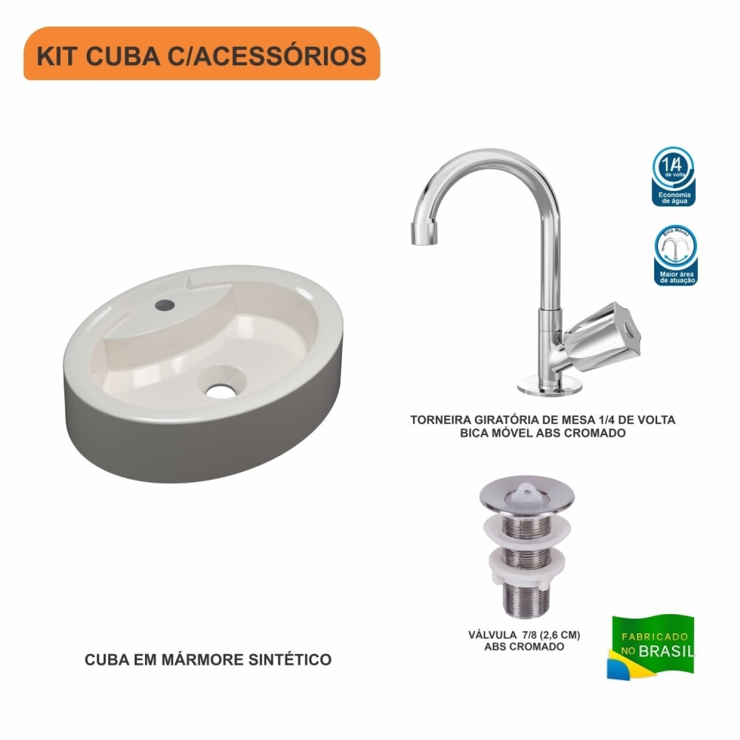 Kit Cuba Ov43 com Torneira C50 e Válvula 1 Polegada Abs Compace - 3