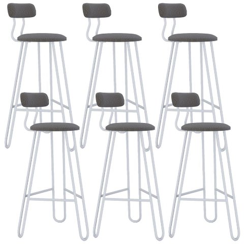 Kit 06 Banqueta Alta Bar Cozinha Sala de Jantar Áris C01 Branco Linho Fendi Cinza - Lyam Decor