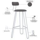Ver imagem 3 de Kit 06 Banqueta Alta Bar Cozinha Sala de Jantar Áris C01 Branco Linho Fendi Cinza - Lyam Decor