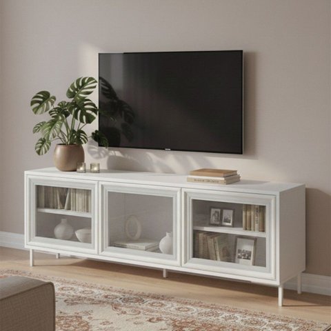 Rack para Tv até 55 Polegadas Refresh 3 Portas 2 Prateleiras com Vidro Branco - Brv