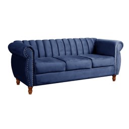 Sofá Chesterfield Realeza 3 Lugares Decoração Retrô - Suede Azul Marinho - 2