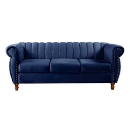 Sofá Chesterfield Realeza 3 Lugares Decoração Retrô - Suede Azul Marinho - 1
