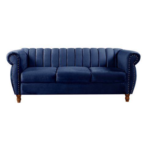 Sofá Chesterfield Realeza 3 Lugares Decoração Retrô - Suede Azul Marinho
