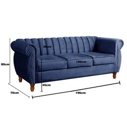 Sofá Chesterfield Realeza 3 Lugares Decoração Retrô - Suede Azul Marinho - 4