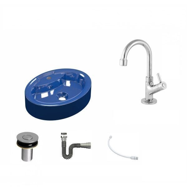 Kit Cuba OV43 com Torneira 1198 Metal e Válvula Click 1 Polegada B e Sifão Cromado e Flexível Compac - 2
