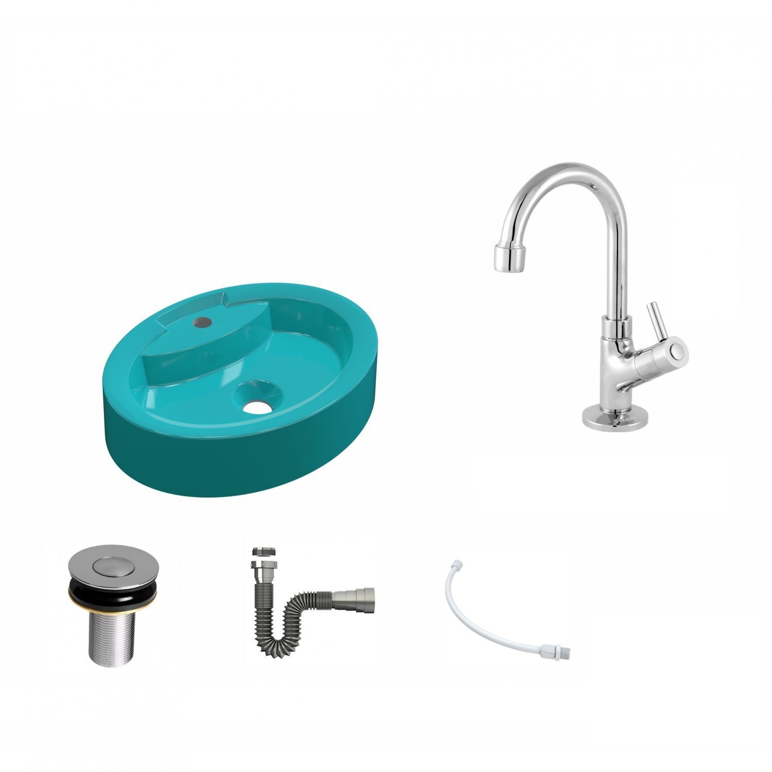 Kit Cuba Ov43 com Torneira 1198 Metal e Válvula Click 1 Polegada B e Sifão Cromado e Flexível Compac - 2