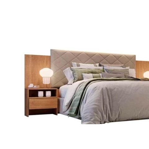 Painel Cama Box Madeirado Cor Cumaru Casal Everest Plus 2 Mesas C/ 2 Gavetas Cumaru - Novo Horizonte