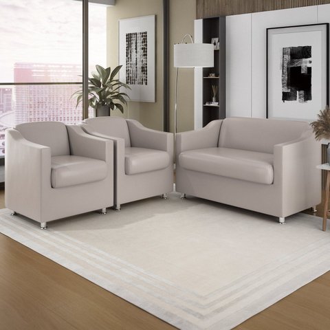 Kit Sofá Namoradeira Bia + 2 Poltronas Sala Recepção Cor:bege