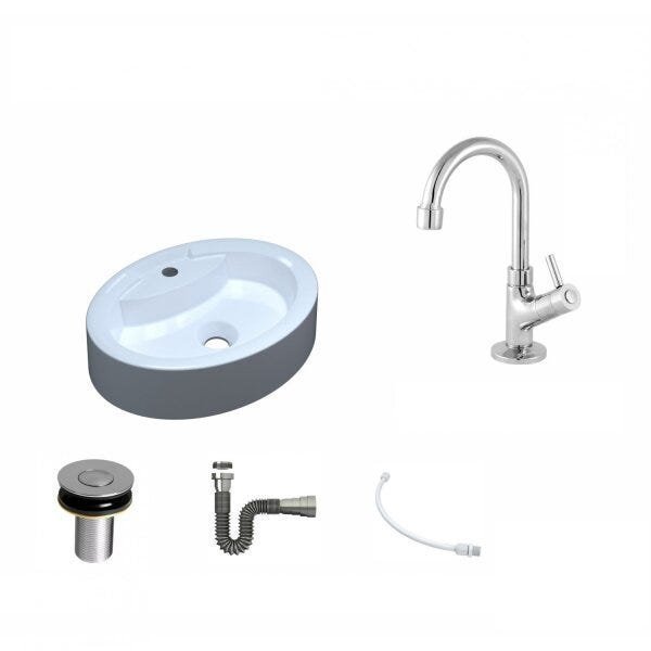 Kit Cuba OV43 com Torneira 1198 Metal e Válvula Click 1 Polegada B e Sifão Cromado e Flexível Compac - 2