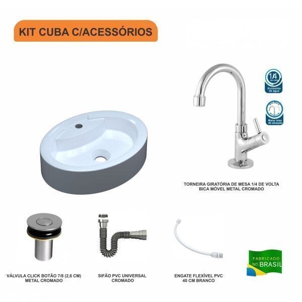Kit Cuba OV43 com Torneira 1198 Metal e Válvula Click 1 Polegada B e Sifão Cromado e Flexível Compac - 3