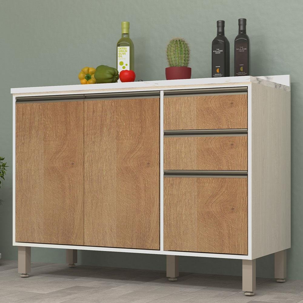 Balcão de Cozinha Madeira 120cm Línea Luciane Avelã | MadeiraMadeira