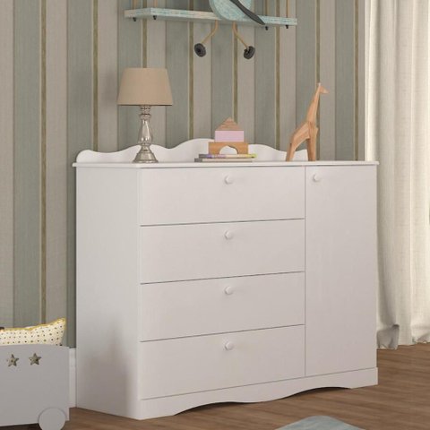 Cômoda Infantil 100% MDF com 1 Porta e 4 Gavetas 119,5cm Multimóveis Crper-CMO016 Branco