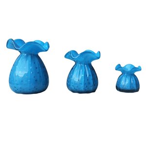 Conjunto 3 Vasos Decorativo Murano Trouxinha P. M. G. Azul Bebê
