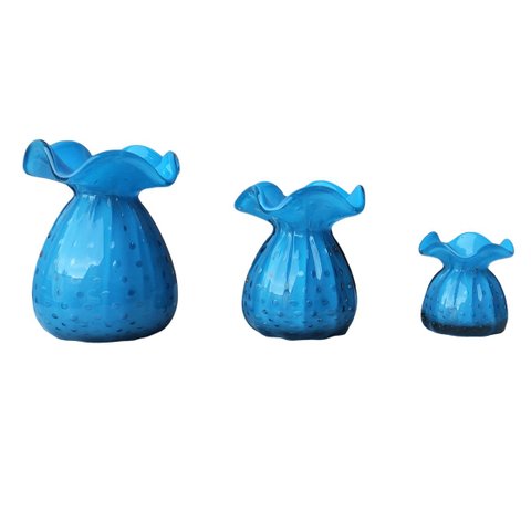 Conjunto 3 Vasos Decorativo Murano Trouxinha P. M. G. Azul Bebê