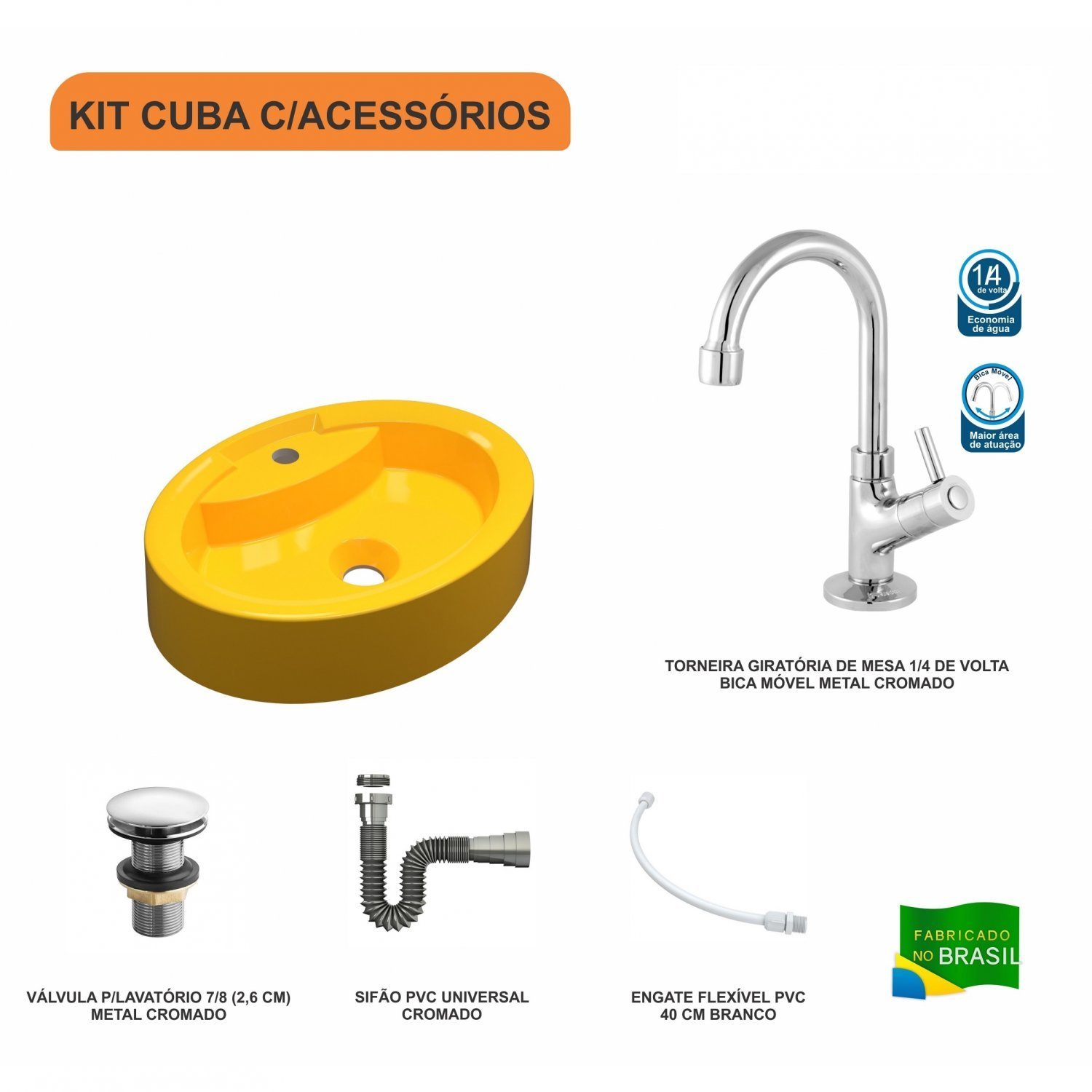 Kit Cuba Ov43 com Torneira 1198 Metal e Válvula Click 1 Polegada G e Sifão Cromado e Flexível Compac - 3