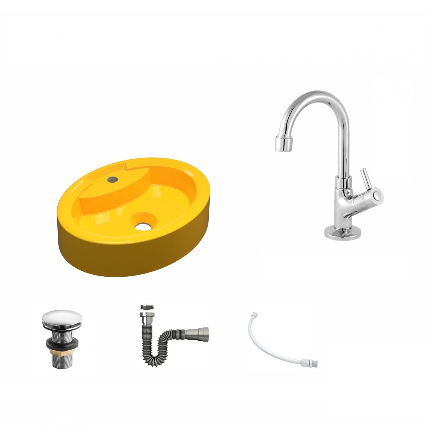 Kit Cuba Ov43 com Torneira 1198 Metal e Válvula Click 1 Polegada G e Sifão Cromado e Flexível Compac - 2