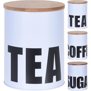 Kit 3 Porta Mantimento Café Açúcar Chá Hermético Tampa Bambu:branco