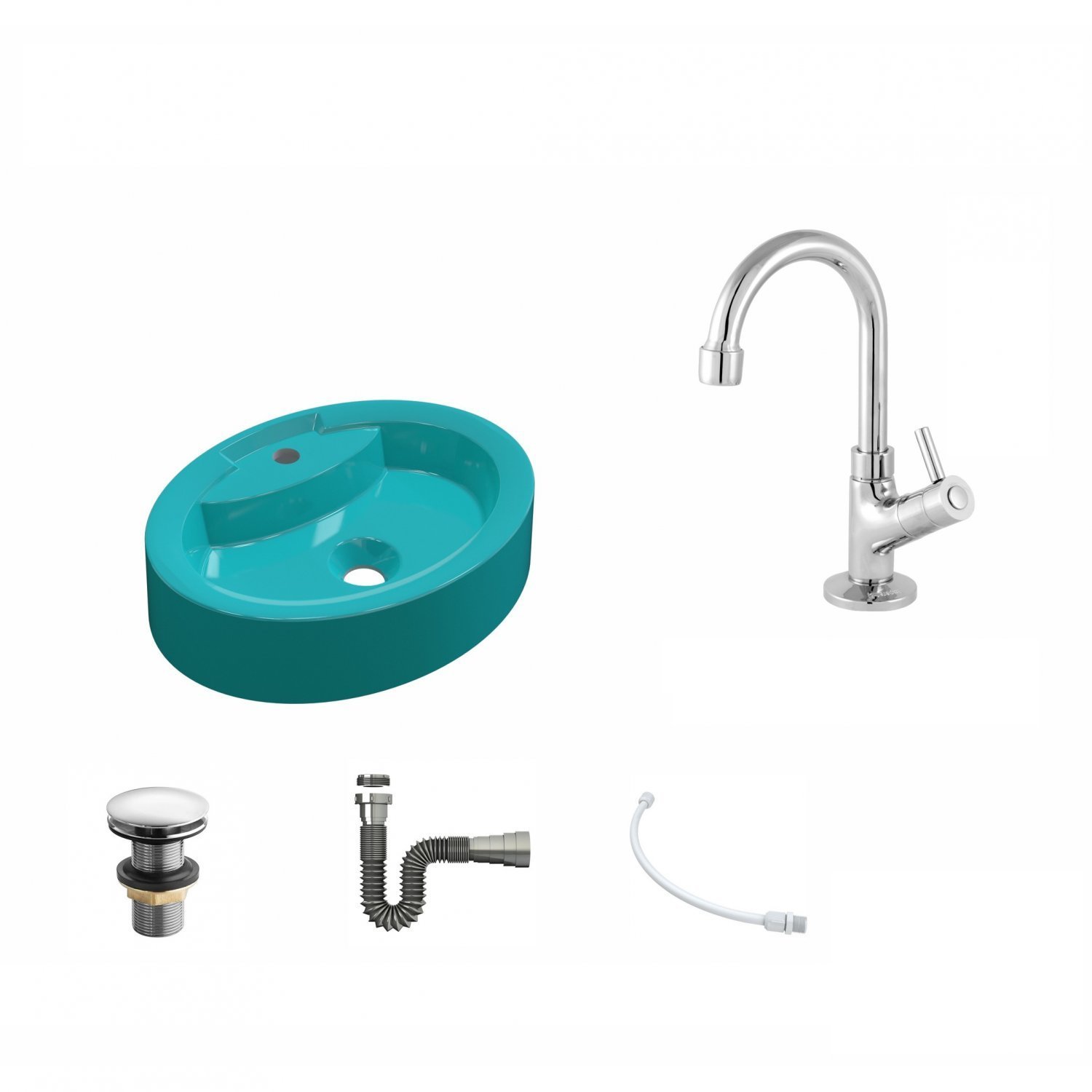 Kit Cuba Ov43 com Torneira 1198 Metal e Válvula Click 1 Polegada G e Sifão Cromado e Flexível Compac - 2