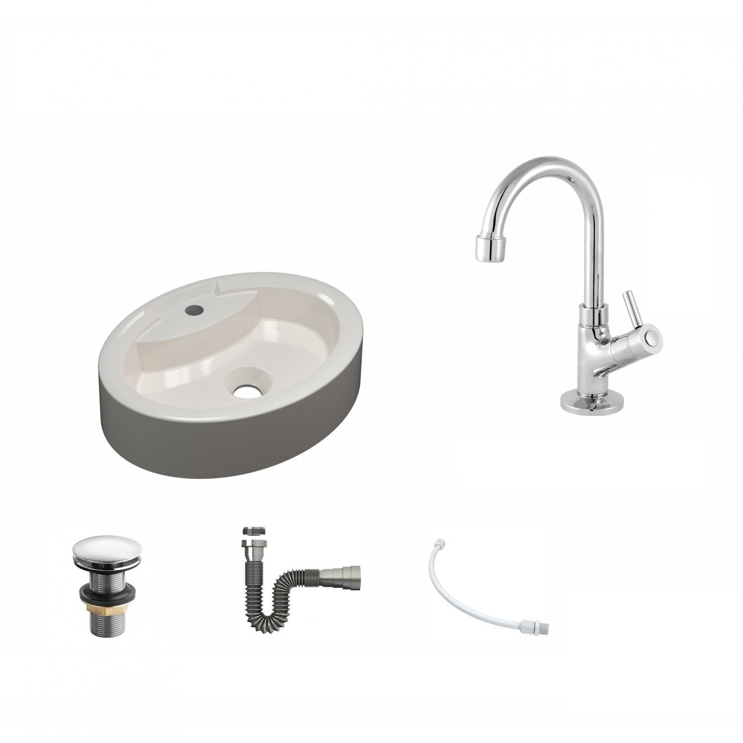 Kit Cuba Ov43 com Torneira 1198 Metal e Válvula Click 1 Polegada G e Sifão Cromado e Flexível Compac - 2