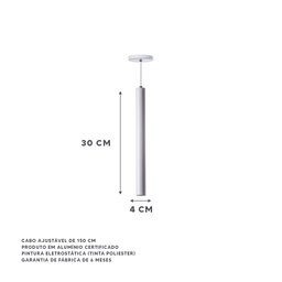 Pendente Tubo Cilindro Alumínio 30cm: Cor Branco - 2