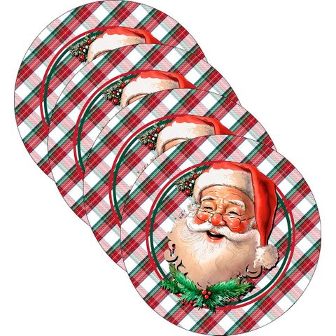 Kit Sousplat Natal Noel Xadrez Nsw 4 Peças com Base