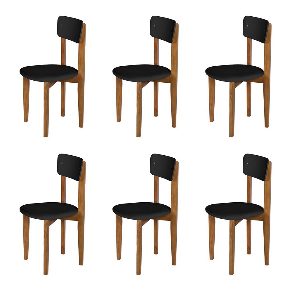 Kit 6 Cadeiras em Madeira Maciça Elisa para Sala de Jantar Preto - 1